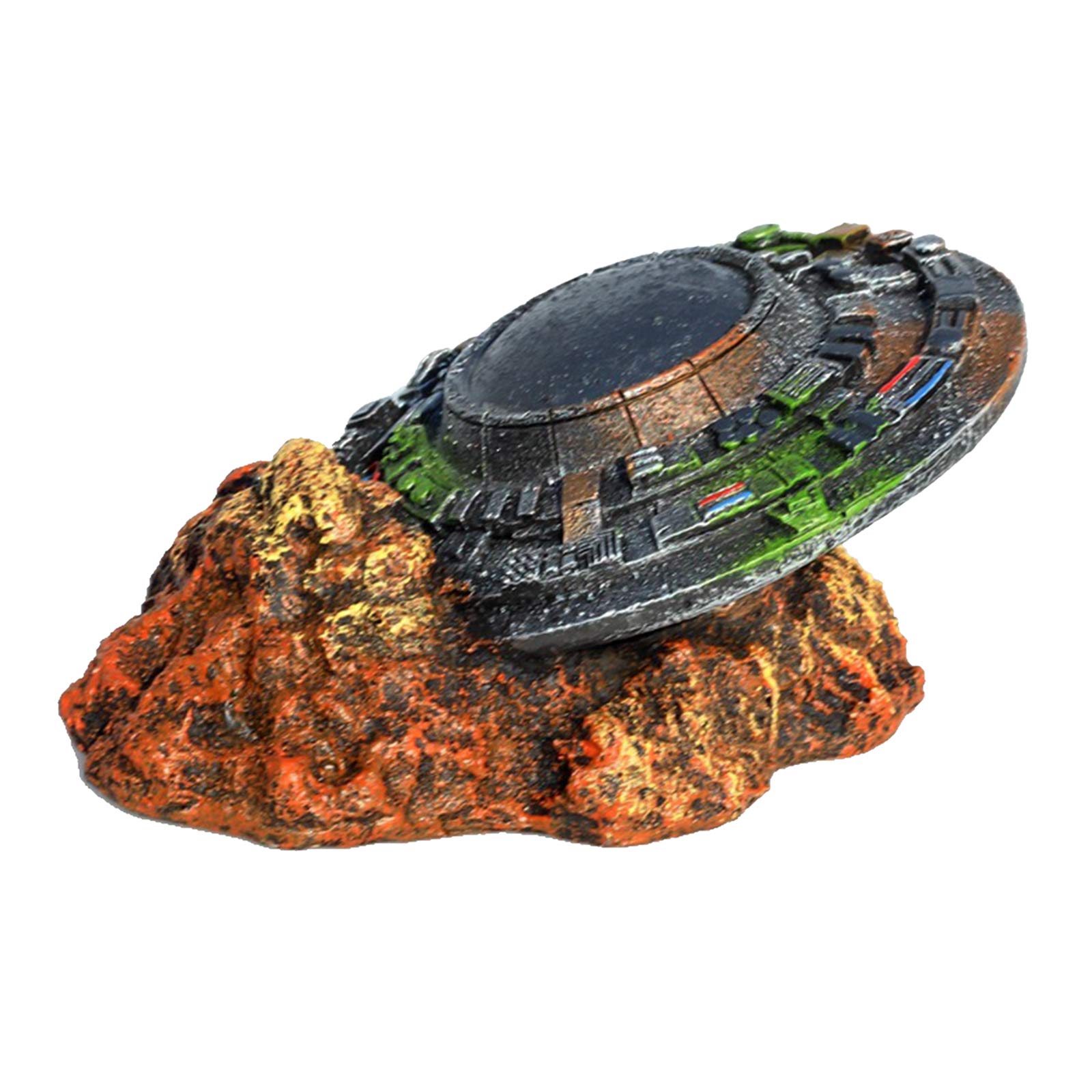 Unique Resin UFO Wreck Aquarium Ornament - Creative Micro Landscape Fish Tank Decoration with Artificial Barrel Hiding Cave for Betta Fish | Tropical Aquascape Decor | Home & Office Desk Accessory - Perfect for Small Fish Tanks, Aquarium Enthusiasts & Zen Workspace Decor