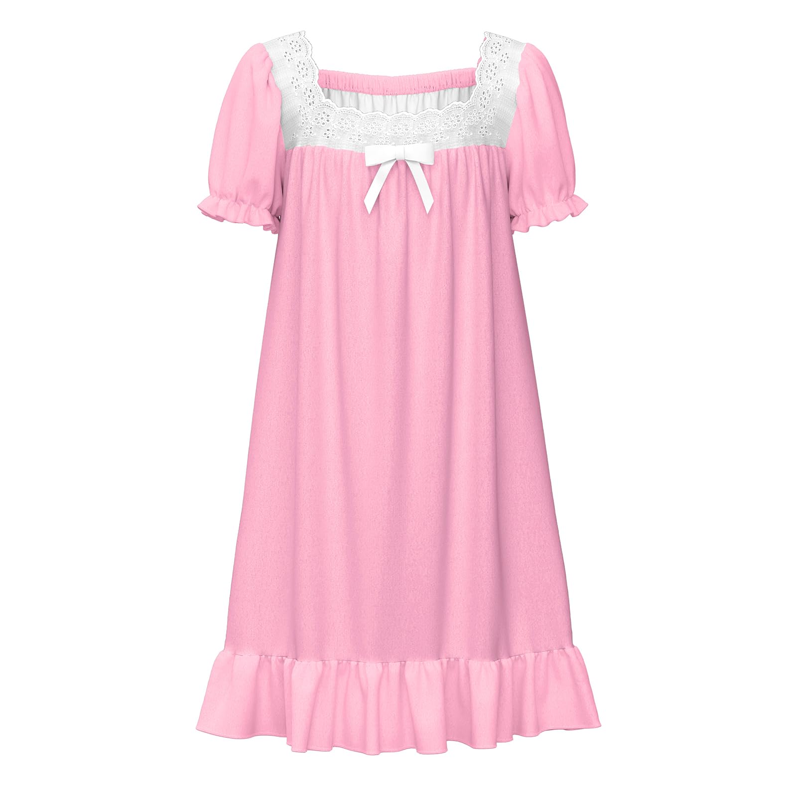 LQSZ Girls Nightgowns - Puff Short Sleeve Victorian Princess Sleepwear with Lace Trim | Cute Pajama Set for 3-10 Year Olds | Perfect for Bedtime, Sleepovers & Dress-Up Play