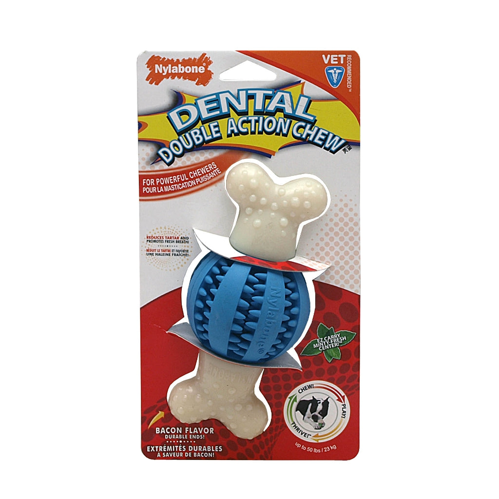 Dental Double Action Chew Toy for Dogs - Durable Pet Teeth Cleaning Chews for Puppies & Adult Dogs - Promotes Oral Health & Reduces Plaque - Perfect for Aggressive Chewers & Playtime