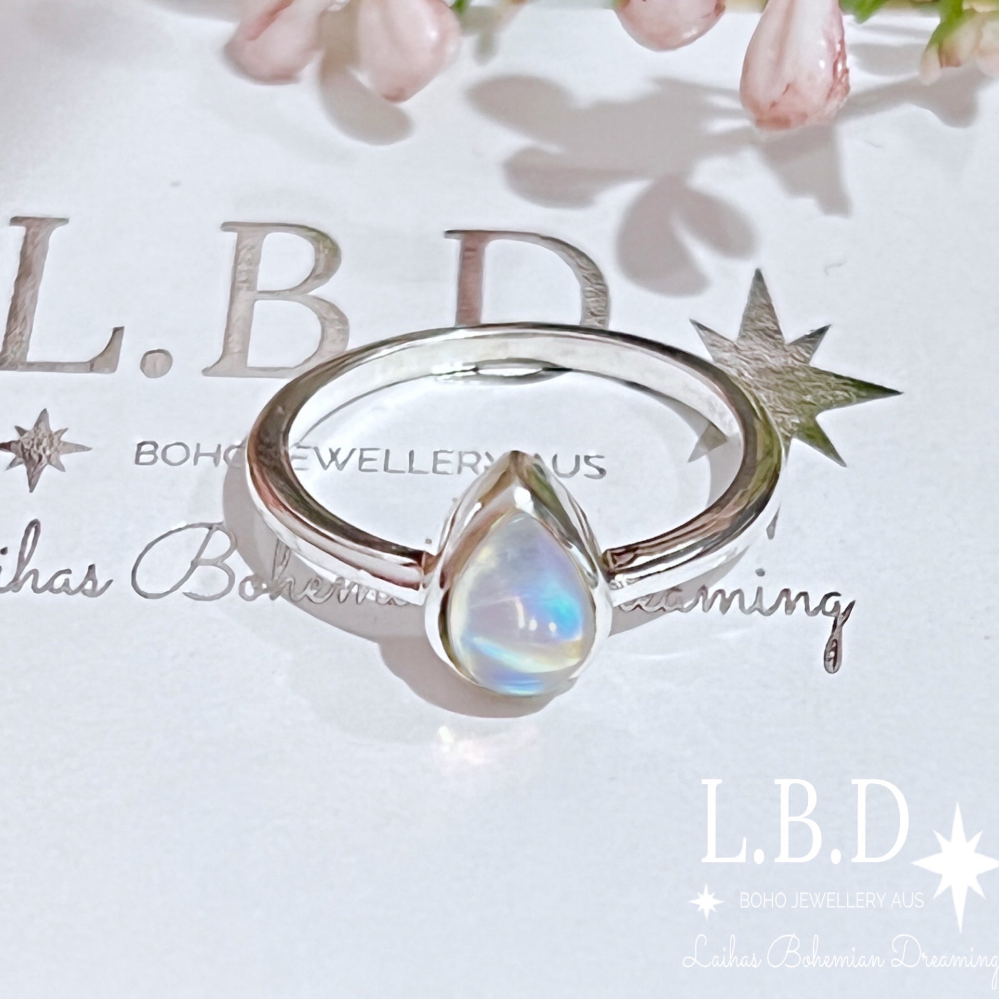 Laihas Mini Tearing Spirit Moonstone Silver Ring for Women | Elegant Boho Jewelry Gift for Birthday, Anniversary & Special Occasions