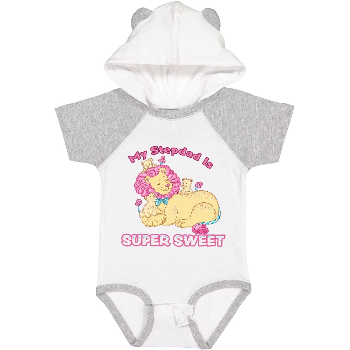 Inktastic My Stepdad is Super Sweet Cotton Candy Lions Baby Bodysuit - Pink | Cute & Comfortable Infant Outfit for Holidays, Family Photos & Special Occasions