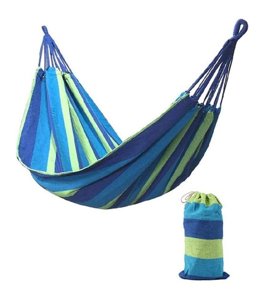 SYZHIWUJIA Heavy Duty Striped Canvas Hammock - Outdoor Hanging Bed for Camping, Backyard, Beach & Patio - Portable Sleeping Swing with Reinforced Straps - Perfect for Relaxation, Travel & Adventure