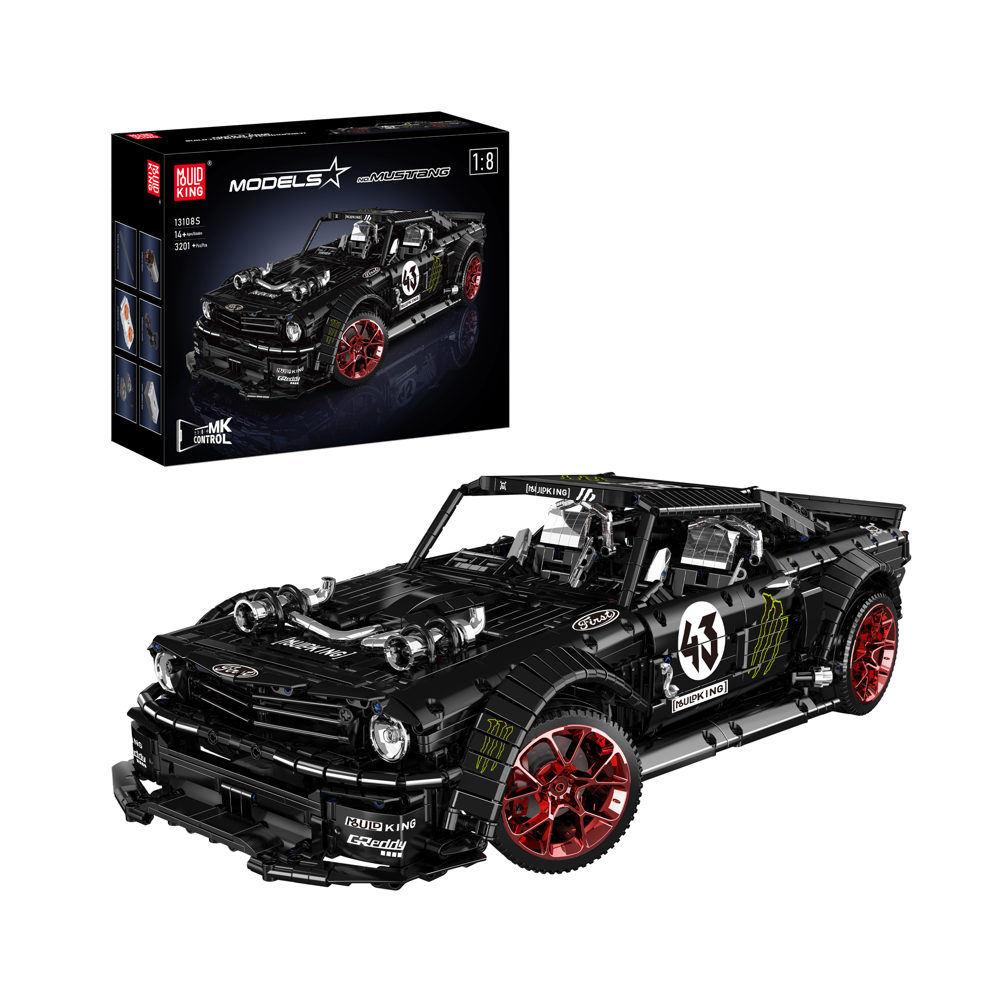 Mould King 13108S Mustang 1,400BHP Remote Control Sports Car Building Blocks Set - 3,201 Pieces for Adults & Teens | DIY Model Kit for Car Enthusiasts & Collectors | Perfect for Home Display, Gift Giving & STEM Learning