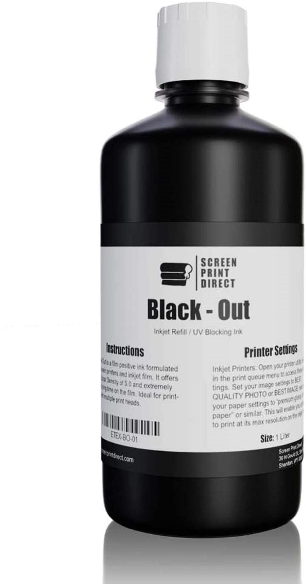 Screen Print Direct® UV Blocking Ink Refill (1 Liter) - High Opacity Black Inkjet Ink for Film Positives & Waterproof Inkjet Film - Universal Black Dye Ink for Screen Printing Supplies - Perfect for T-Shirt Printing, Signage & DIY Projects