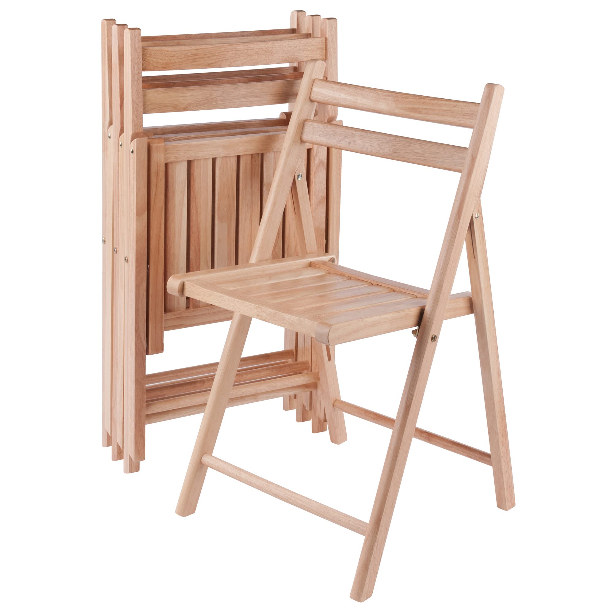 Robin 4-Piece Folding Chair Set - Natural Wood Finish, Space-Saving Stackable Design for Indoor/Outdoor Use - Perfect for Dining, Patio, Camping & Events (Set of 4)