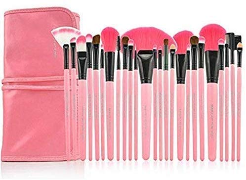 Professional Angelie 24-Piece Makeup Brush Set - Kabuki, Foundation, Blending, Blush, Concealer & Eye Brushes for Liquid, Powder & Cream Cosmetics - Perfect for Everyday Makeup, Contouring & Full Face Application (Pink)