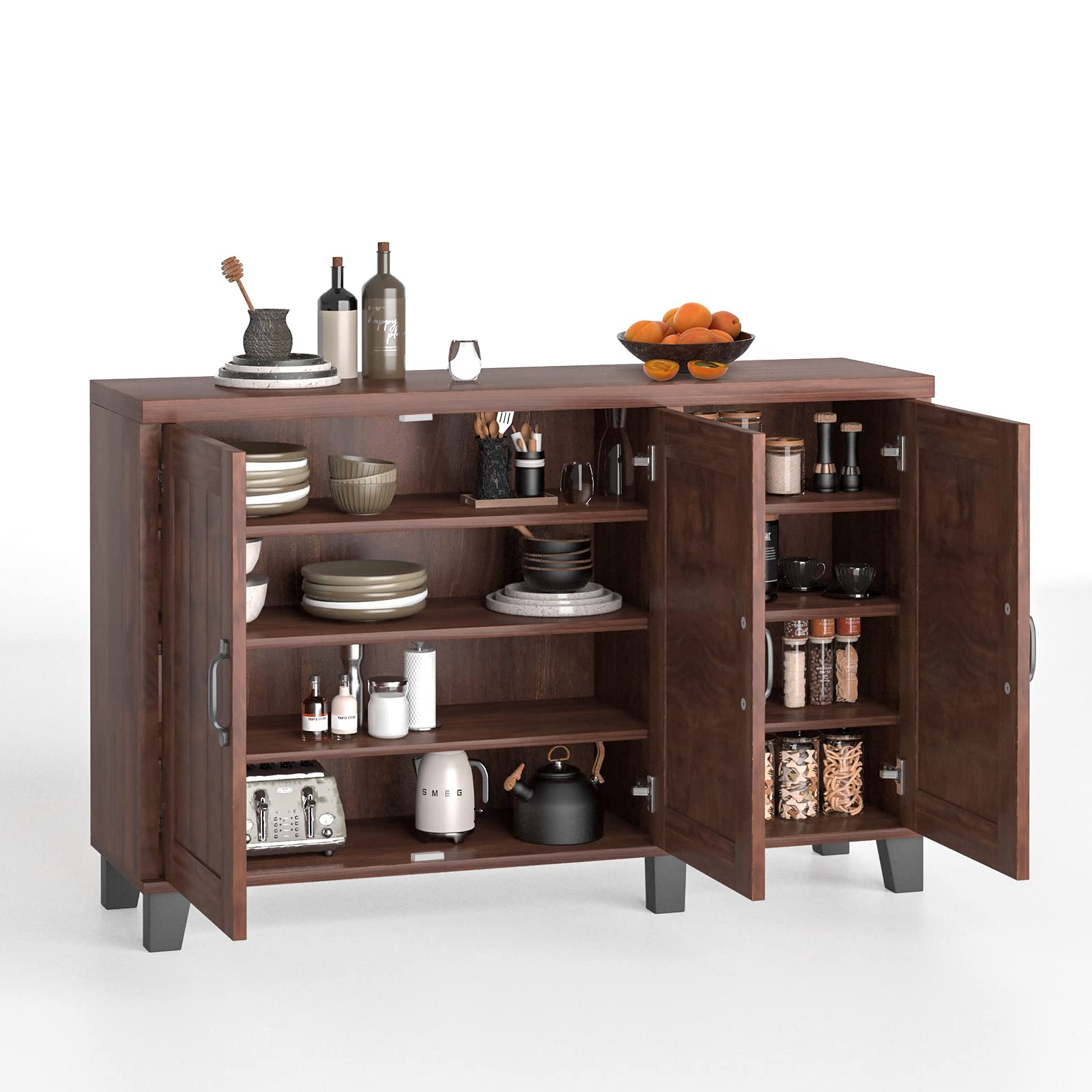 Giantex 3-Door Buffet Cabinet with Adjustable Shelves & Cable Management - Kitchen Storage Cupboard, Coffee Bar Console for Living Room - Anti-Tip Design, Brown (Perfect for Dining Room Storage & Home Organization)