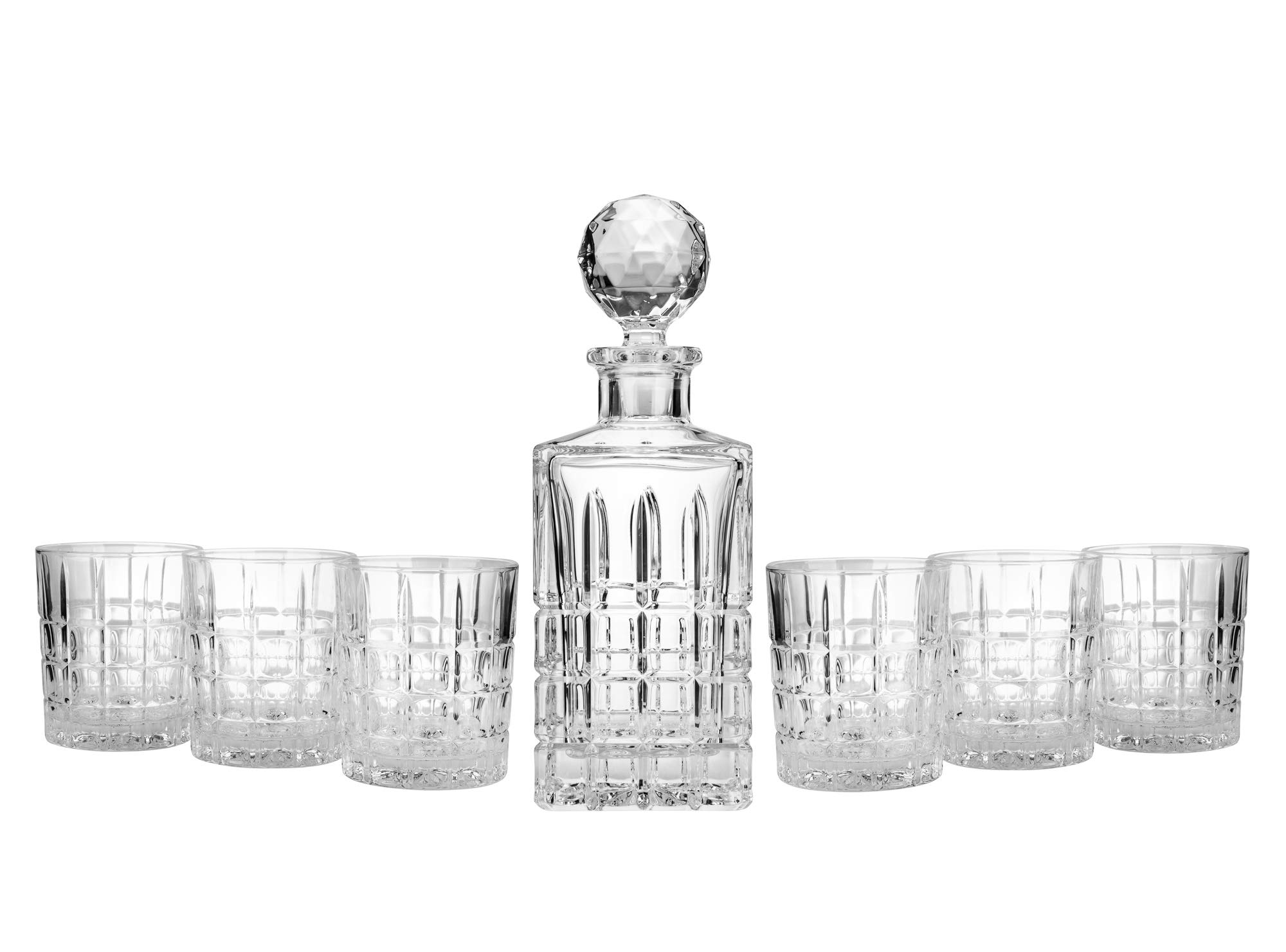 Bohemian Crystal Whiskey Decanter Set with 6 Glasses - Elegant Bourbon Carafe & Tumblers for 6 People - Perfect for Home Bars, Dinner Parties & Gift Giving