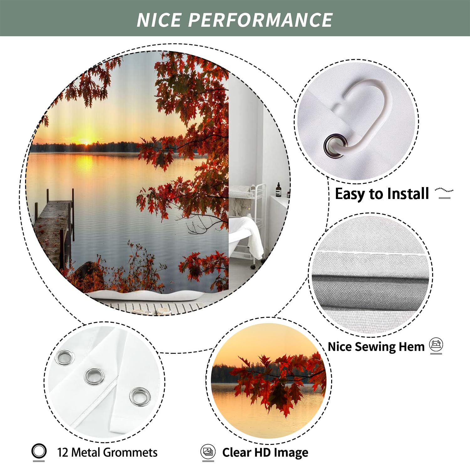 Autumn Maple Leaf Shower Curtain Set - 72x72 Inch Thanksgiving & Halloween Bathroom Decor with Hooks, Waterproof Fabric Bath Curtain for Fall Season | Perfect for Cozy Seasonal Home Decor