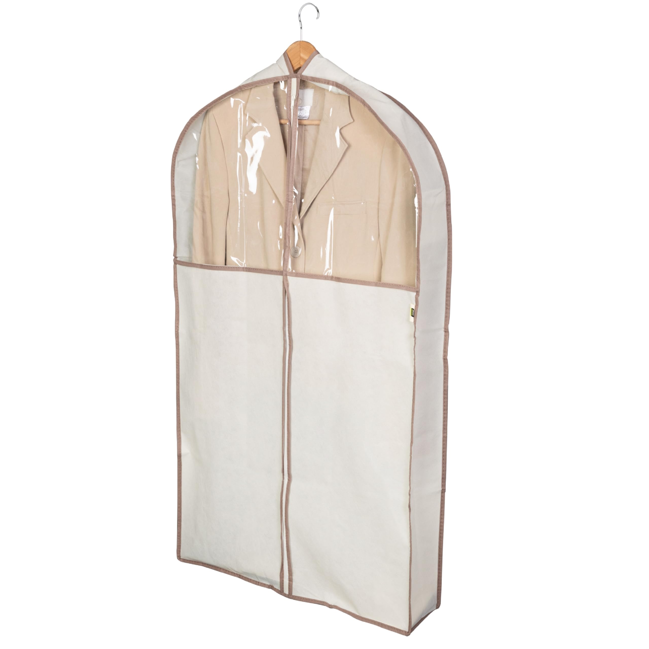 Smart Design Gusseted Garment Bag Hanger - 24 x 42 Inch Clothing Storage Cover with Zipper Closure & Travel Loop - Suit and Dress Organizer for Travel, Closet, Wardrobe - Beige - Perfect for Business Trips, Wedding Dress Storage & Seasonal Clothing Protection