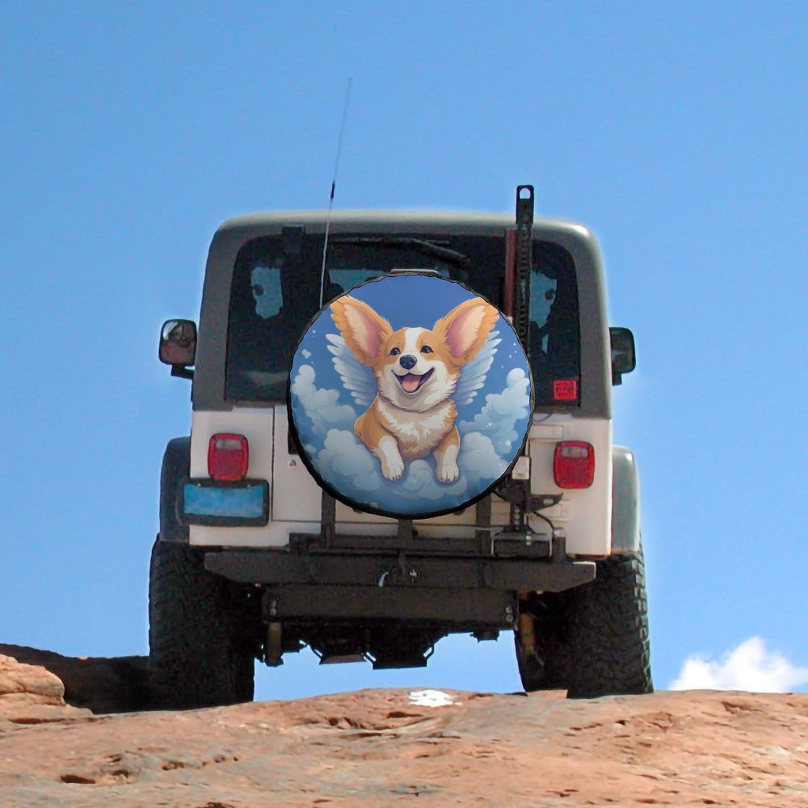 Universal 28-inch Corgi Dog Angel Spare Tire Cover - Durable Wheel Protector for Cars, Trucks & Travel Trailers | Perfect for Road Trips & Outdoor Adventures