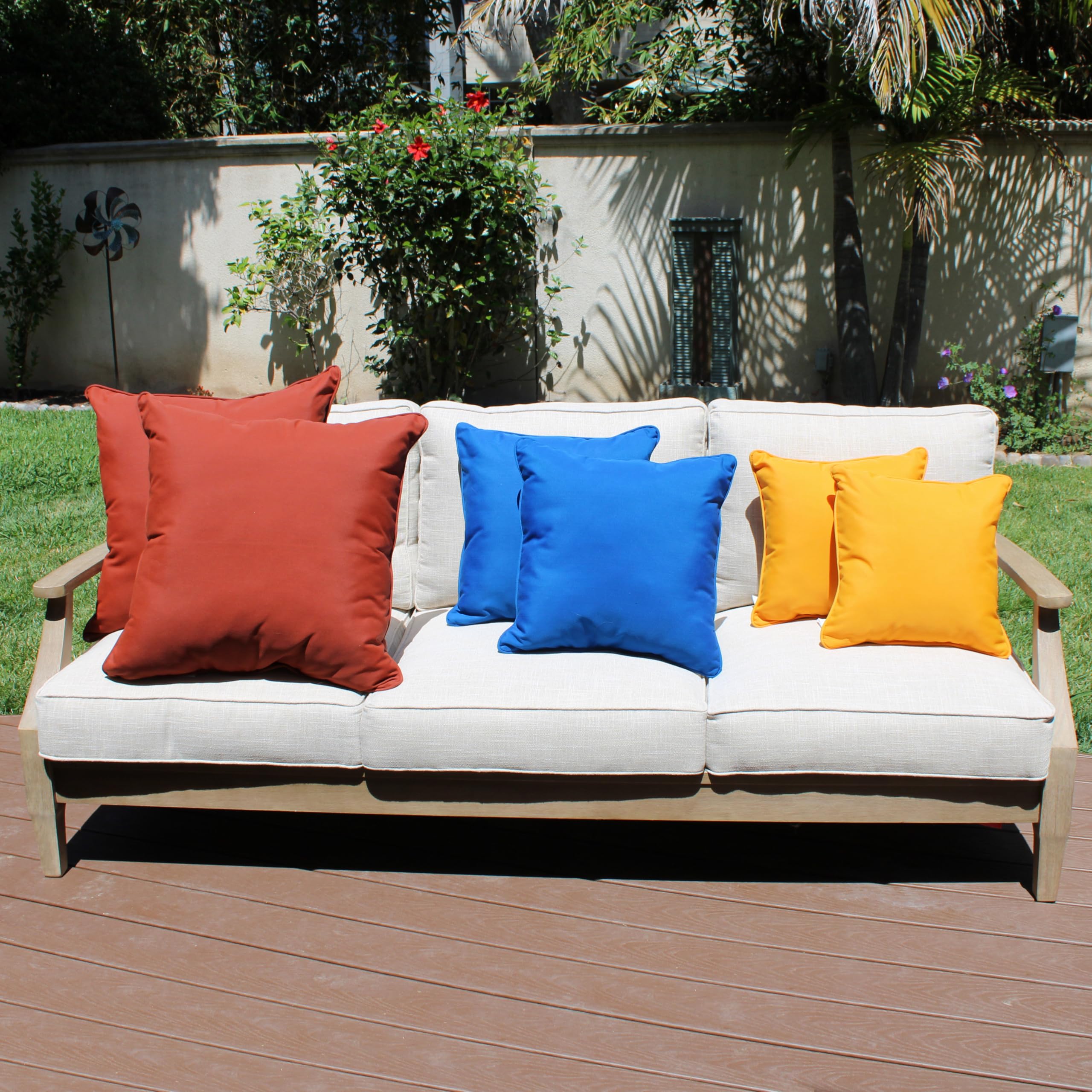 Presidio Solid Square Decorative Throw Pillow Set with Piping - 2 Pack 18x18 Inch Burnt Orange - UV & Fade Resistant Fabric for Sofa, Bed, Living Room & Outdoor Furniture Decor