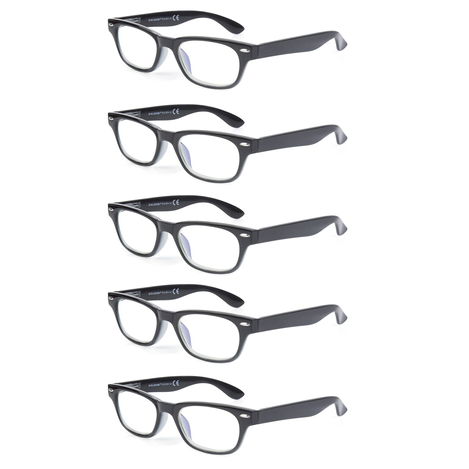 5 Pack Vintage Plastic Frame Blue Light Blocking Reading Glasses for Men & Women - Anti-Eye Strain Computer Glasses for Office, Gaming & Screen Time
