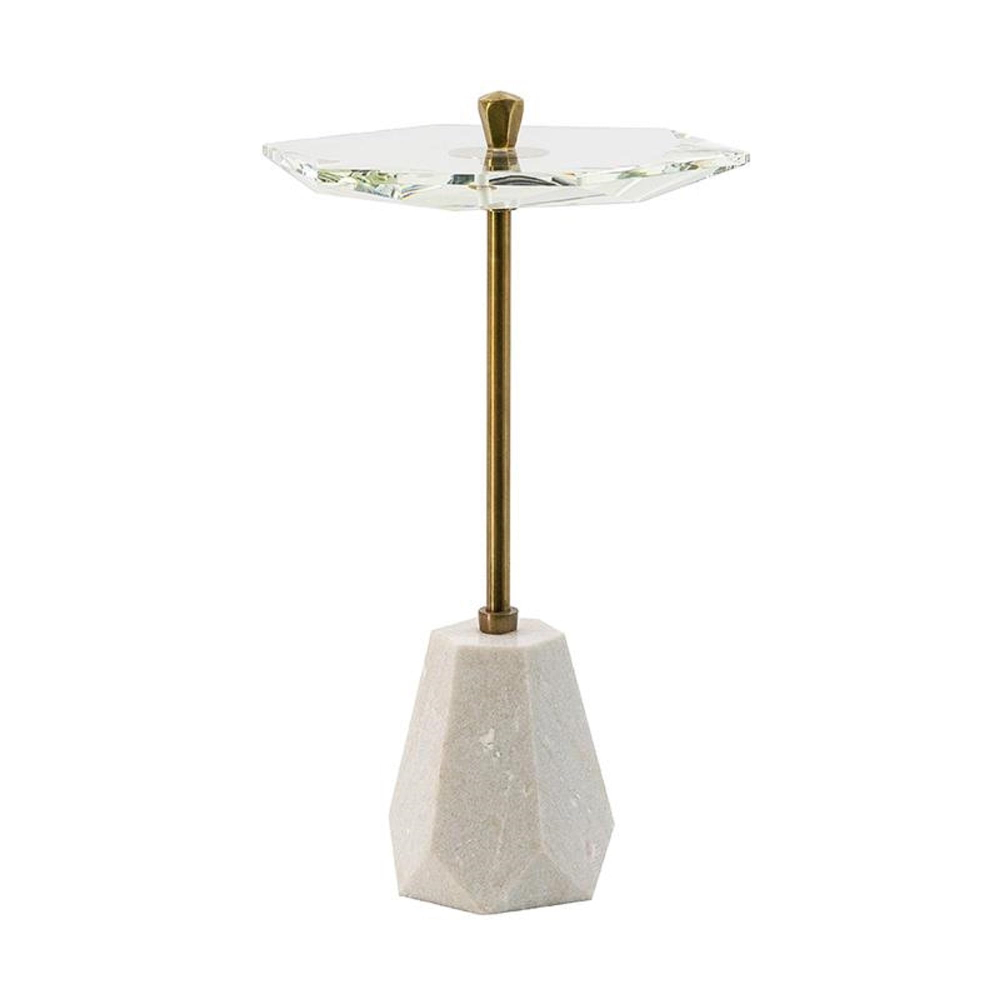 A & B Home 19.5 Inch Height Modern Pentagonal Side Table - White, Gold & Clear Marble Glass Aluminum Accent Table for Living Room, Bedroom & Office Decor | Perfect for Small Spaces, Coffee Table Alternative, Stylish Home Accent