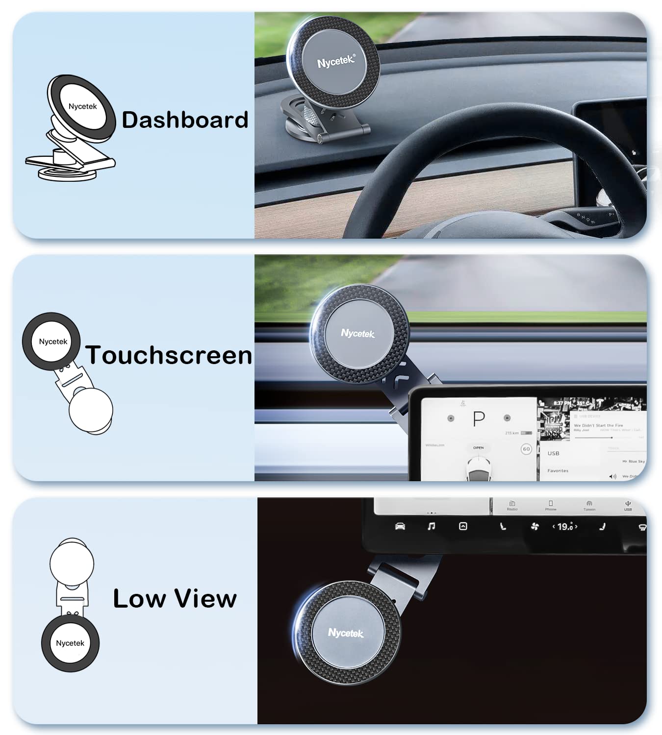Nycetek Tesla Phone Mount Holder for MagSafe - Super Strong Suction Dashboard Magnetic Car Mount Compatible with iPhone 15/14/13/12 Pro Max & Samsung Galaxy - Foldable Alloy Design for Tesla Model Y/3/S/X Accessories 2023 - Perfect for Hands-Free Navigation & Streaming While Driving