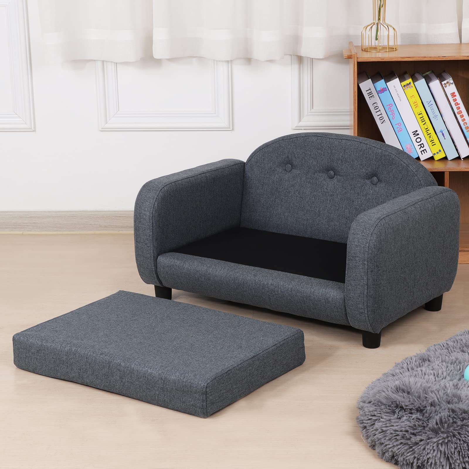 Premium Pet Sofa Bed for Dogs & Cats - Modern Puppy Couch with Removable Linen Cover - Cozy Gray Pet Bed for Small to Medium Pets - Perfect for Living Room, Bedroom & Pet Nursery