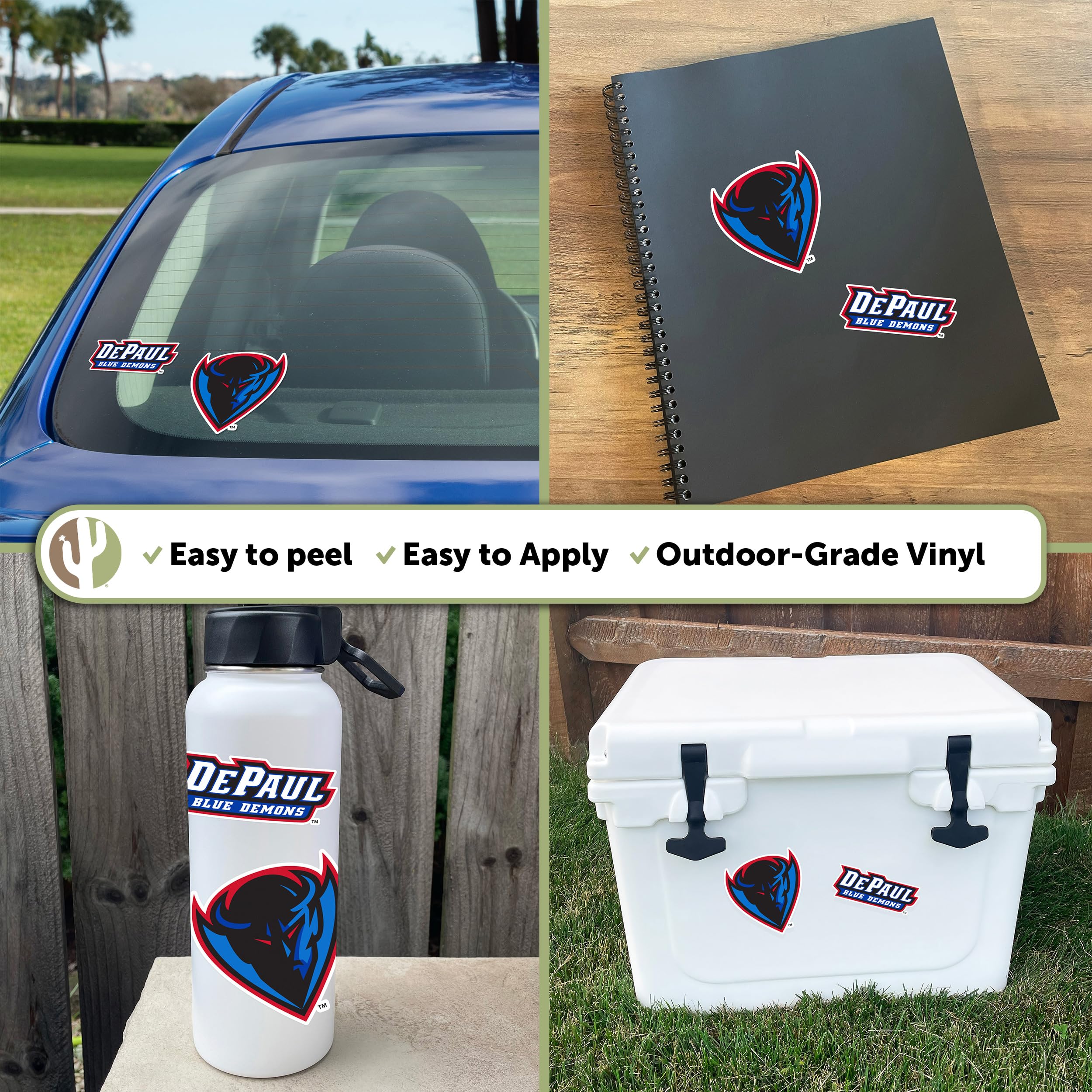 Desert Cactus DePaul University Sticker Set - 4 Inch Blue Demons Vinyl Decals for Laptop, Water Bottle, Car & Scrapbook - Durable Waterproof Stickers for College Pride, School Spirit & Fan Gear