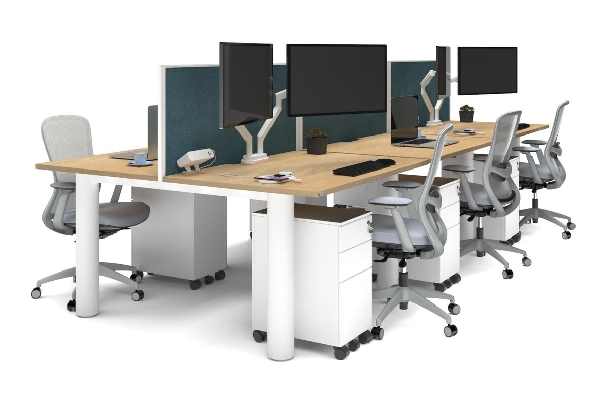 Quadro Cylinder Leg 6-Person Office Workstation Desk [1200L x 700W] - Modern Office Furniture for Collaborative Workspaces & Open Plan Offices