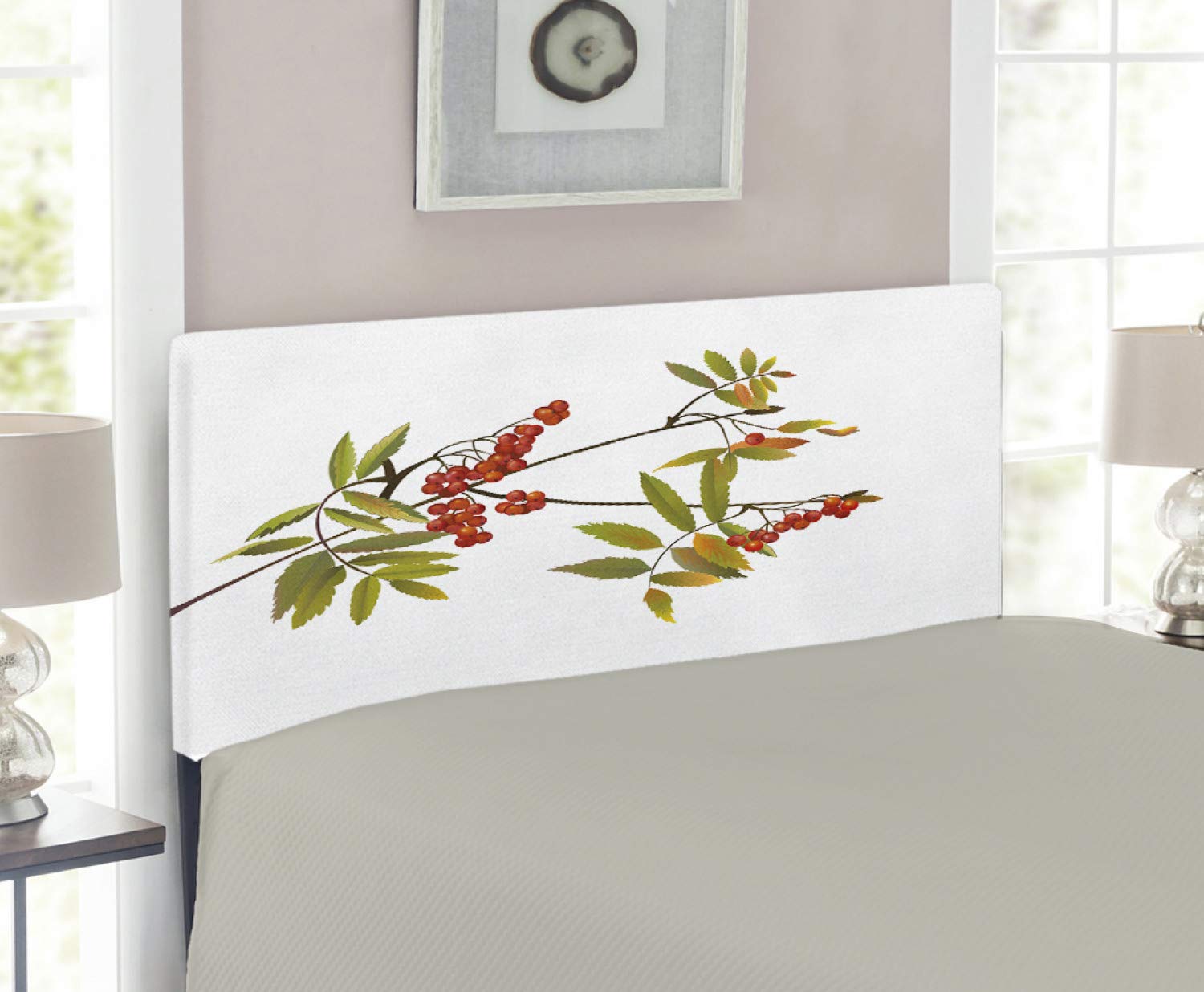 Ambesonne Rowan Headboard - Twin Size Upholstered Metal Bed Frame with Memory Foam, Fresh Organic Ashberry Tree Botanical Design in Green Red Brown | Perfect for Bedroom Decor, Guest Rooms & Cozy Farmhouse Style