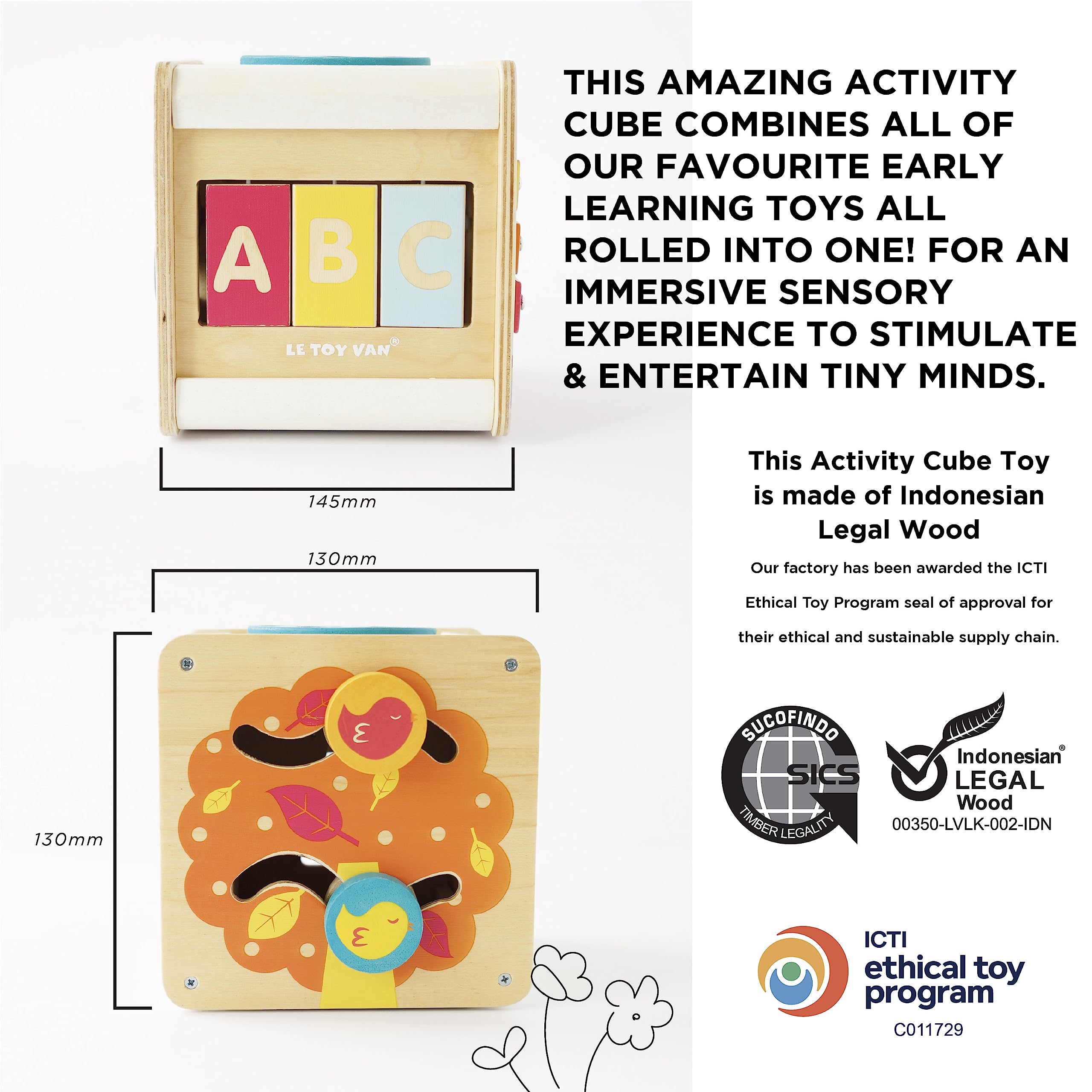 Le Toy Van Petit Activity Cube - Wooden Baby Toy for Early Learning & Development - Perfect for Playtime, Nursery, and Montessori Education