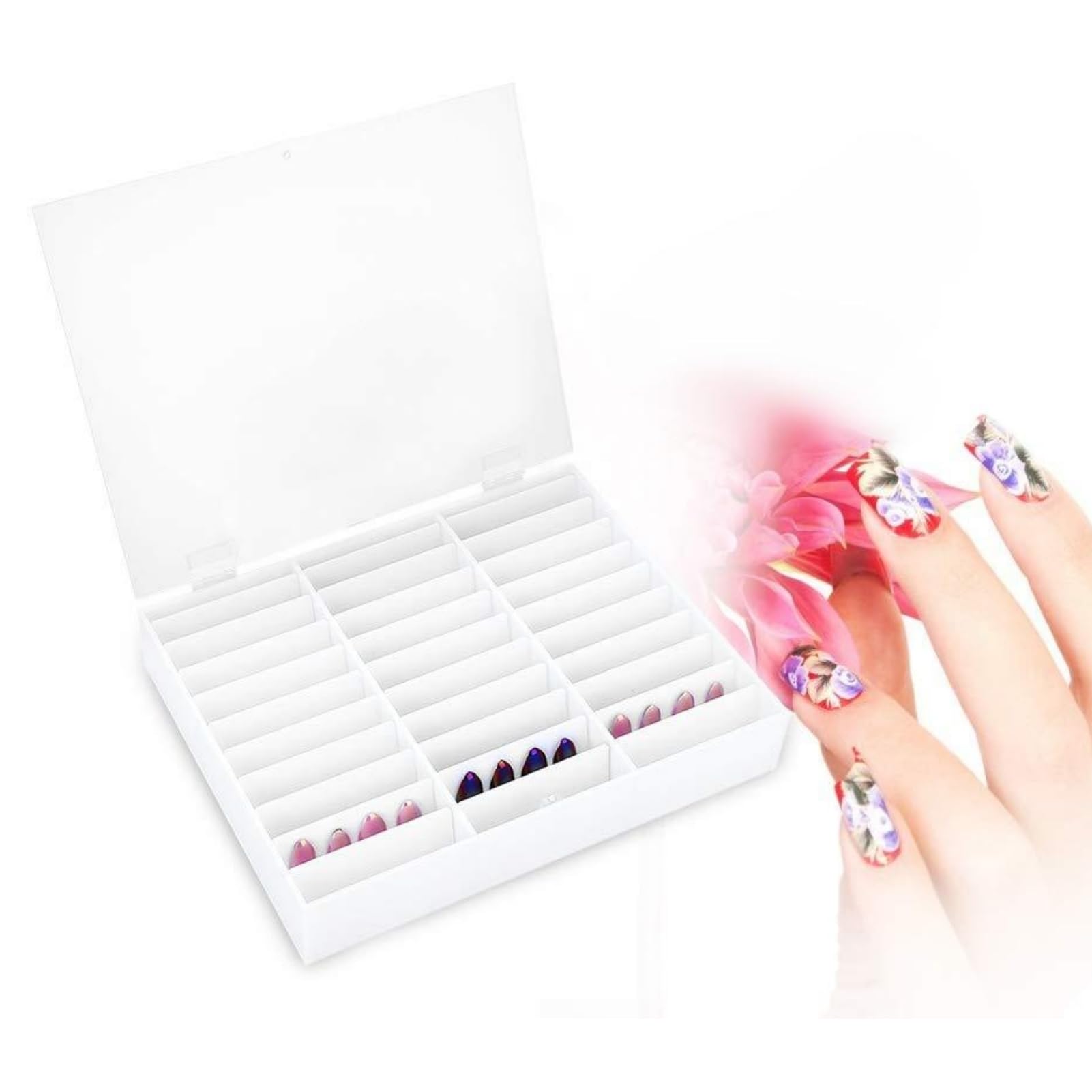 Premium Empty Nail Tips Storage Box - White Nail Art Decoration Container & Fake Nail Display Case for Salon, DIY Manicure, and Professional Nail Artists