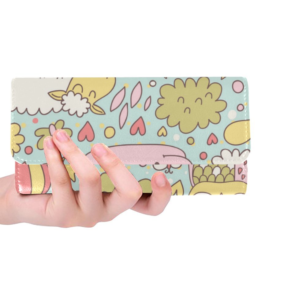 Women's Designer Trifold Wallet with Abstract Elephant & Floral Print - Stylish & Durable Code Pattern Wallet for Everyday Use, Travel & Gift Giving
