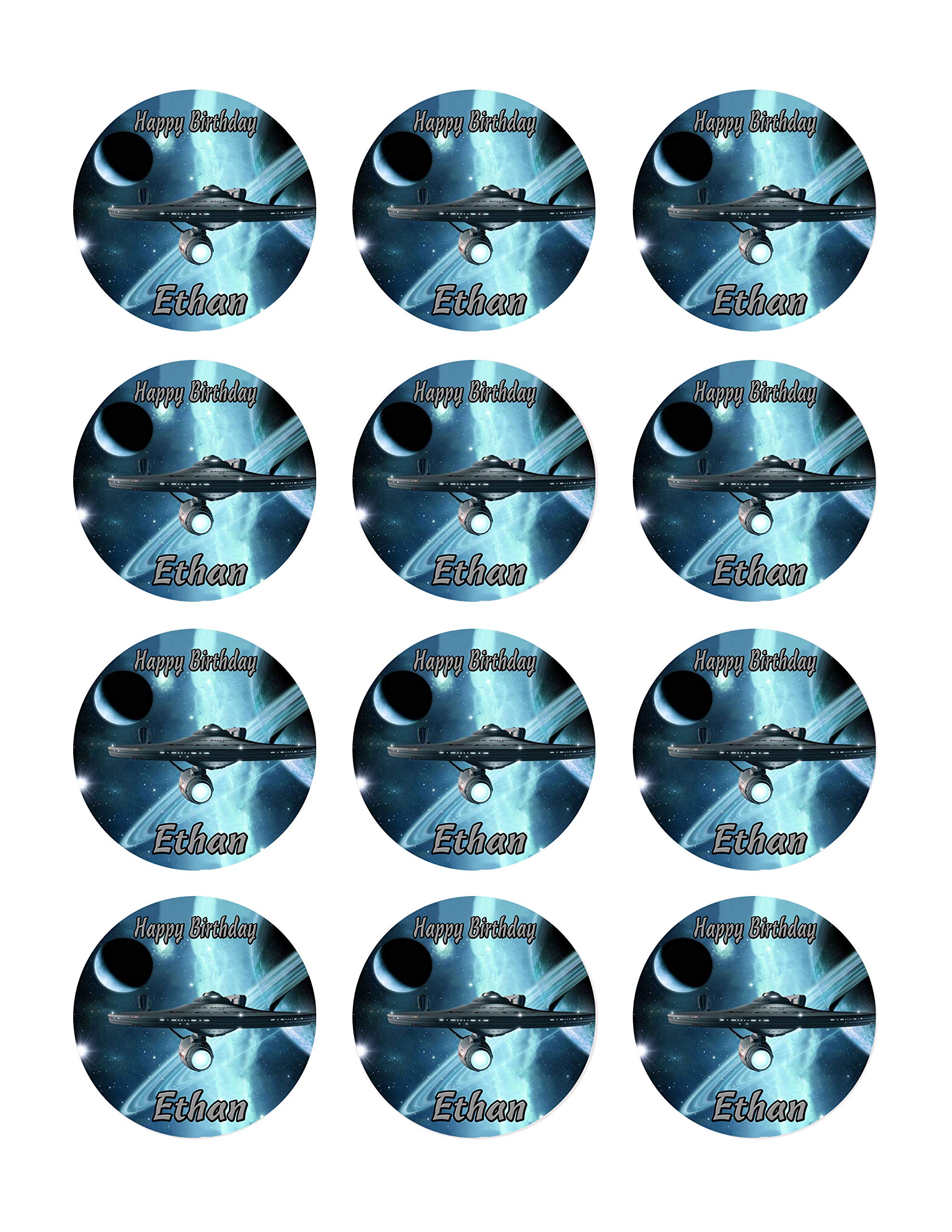 Star Trek Edible Cupcake Toppers - 2 Inch Round Decorations (12 Pieces per Sheet) for Birthday Parties, Baby Showers & Themed Celebrations