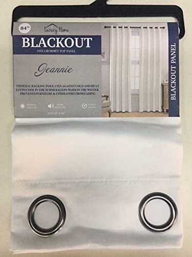 Set of 2 Jeannie Blackout Curtain Panels - Energy Saving Thermal Insulated Window Drapes for Noise Reduction & Light Blocking (White, 84 Inches) - Perfect for Bedrooms, Home Theater & Nursery