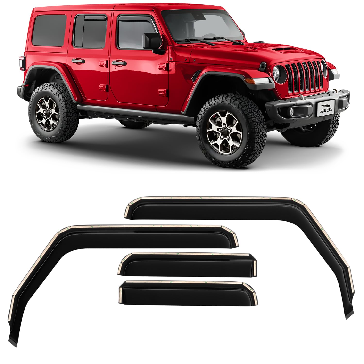 Jeep Wrangler JL (2018-2025) & Gladiator (2020-2025) In-Channel Rain Guards - Heavy Duty Window Deflectors & Vent Visors - 4-Piece Set (220102) - Perfect for Off-Roading, Camping & All-Weather Protection
