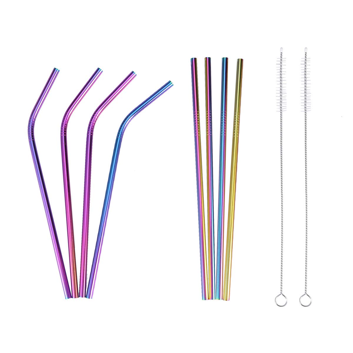 DOITOOL 100-Pack Reusable Stainless Steel Metal Drinking Straws - Eco-Friendly Striped Design for Smoothies, Cocktails & Iced Coffee | Perfect for Birthdays, Weddings, Baby Showers & Parties (Random Colors)