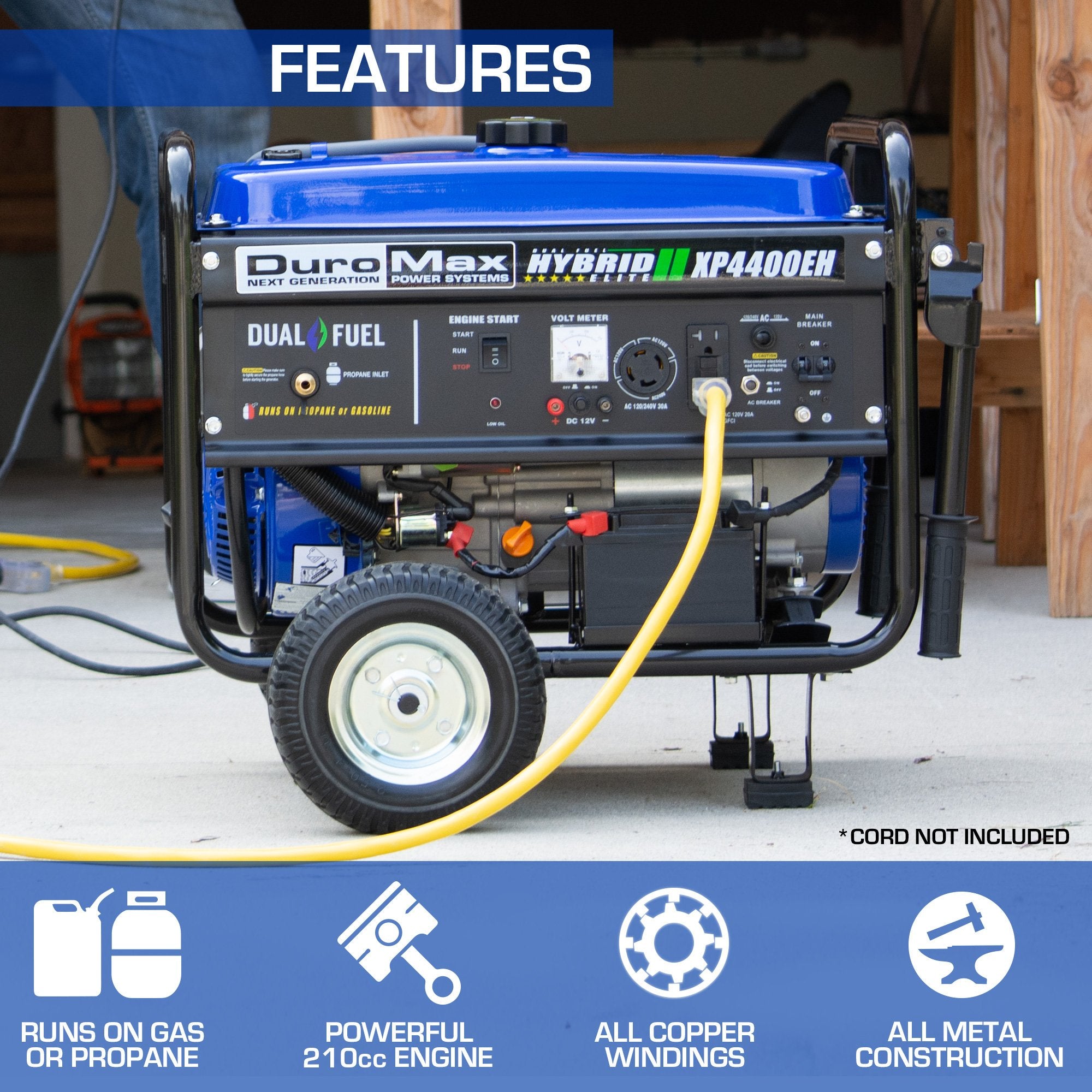 DuroMax XP4400EH 3500W/4400W Dual Fuel Portable Generator with Electric Start - Ideal for Home Backup Power, Camping & Emergency Use