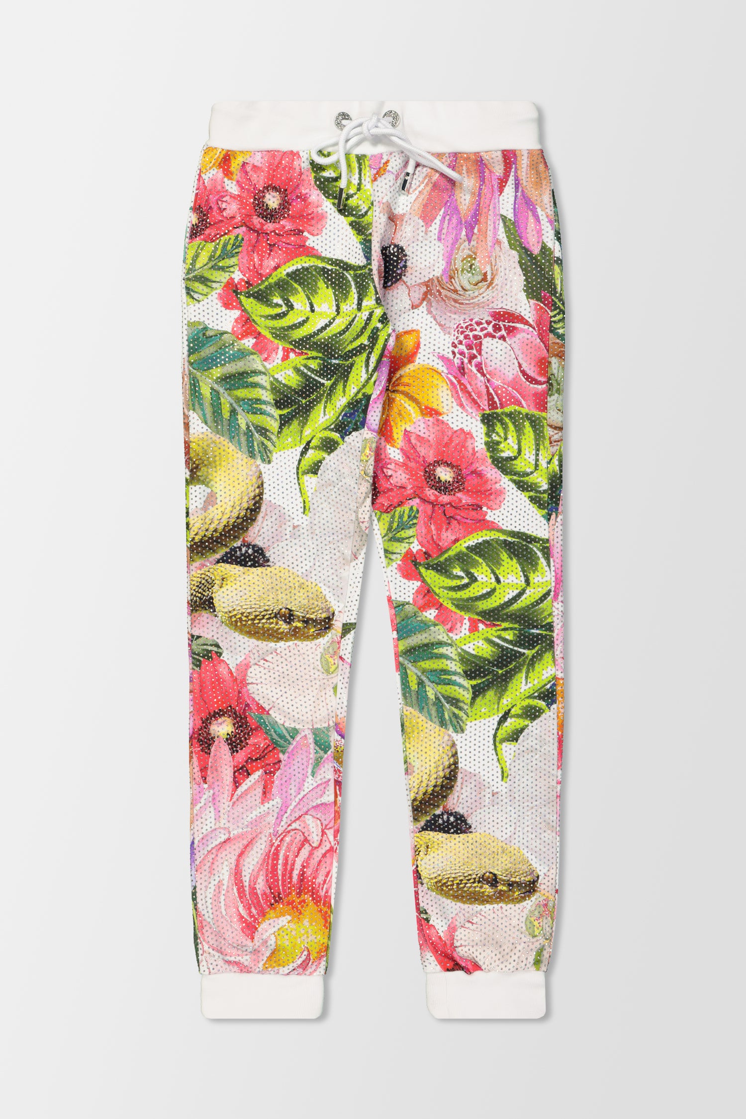 Philipp Plein White Floral Print Jogging Pants for Women - Stylish & Comfortable Lounge & Workout Pants for Casual Wear & Gym