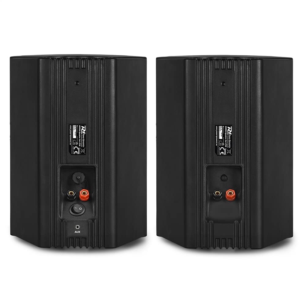 Power Dynamics Wall Mount Bluetooth Speakers - Weatherproof IPX5 Outdoor Sound System with Built-in Amplifier, Stereo Audio & AUX Input - Perfect for Patio, Garden & Poolside Entertainment (Black, Mounting Brackets Included)