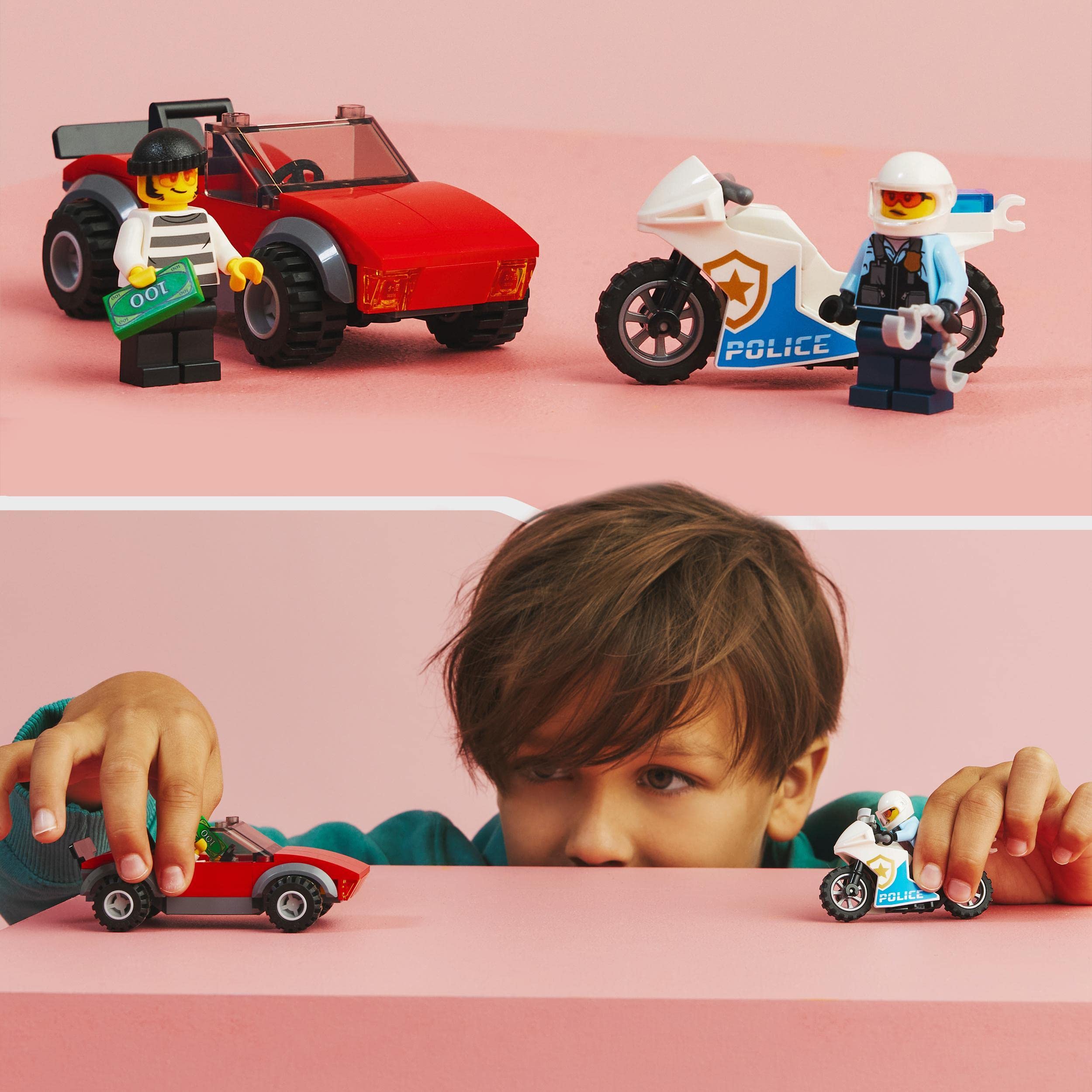 LEGO 60392 City Police Motorcycle Chase Toy Set with Race Car & 2 Police Minifigures – Birthday Gift Idea for Kids Ages 5+ – Fun Pretend Play & Adventure Scenes