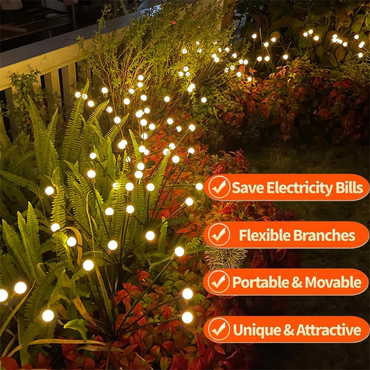 SIOTMERA 4-Pack Solar Powered Outdoor Lights - Waterproof IPX5, Wind-Resistant Firefly Garden Lights, Warm White LED Pathway Lighting for Yard, Lawn, Patio, and Christmas Decoration | Perfect for Landscape, Walkways, and Festive Ambiance