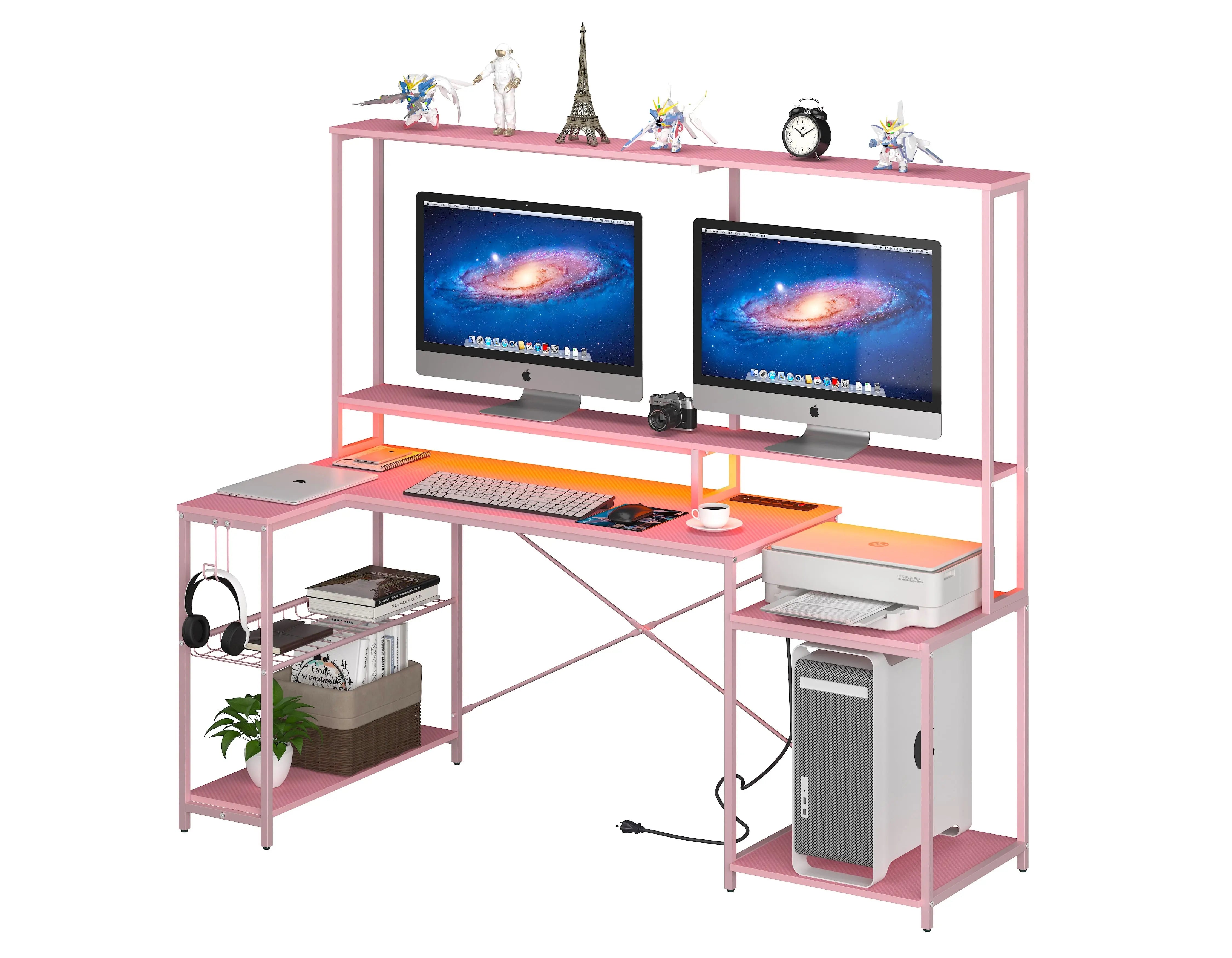 Bestier 71.5 Inch L-Shaped Computer Desk with Built-in Power Outlets & USB Ports - Perfect for Home Office, Gaming Setup, and Small Space Workstations