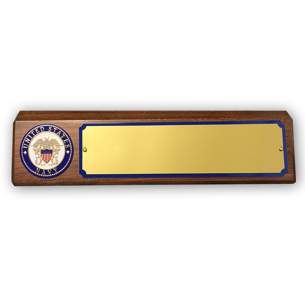 Personalized US Navy Wooden Desk Block - Genuine Walnut with Custom Engraving | Perfect for Military Gifts, Office Decor & Navy Veteran Appreciation