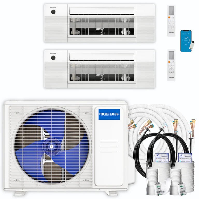 MRCOOL DIY 4th Gen 27,000 BTU 22 SEER 2-Zone Ductless Mini Split AC Heat Pump System with Ceiling Cassettes - Perfect for Home, Office, and Garage Cooling & Heating