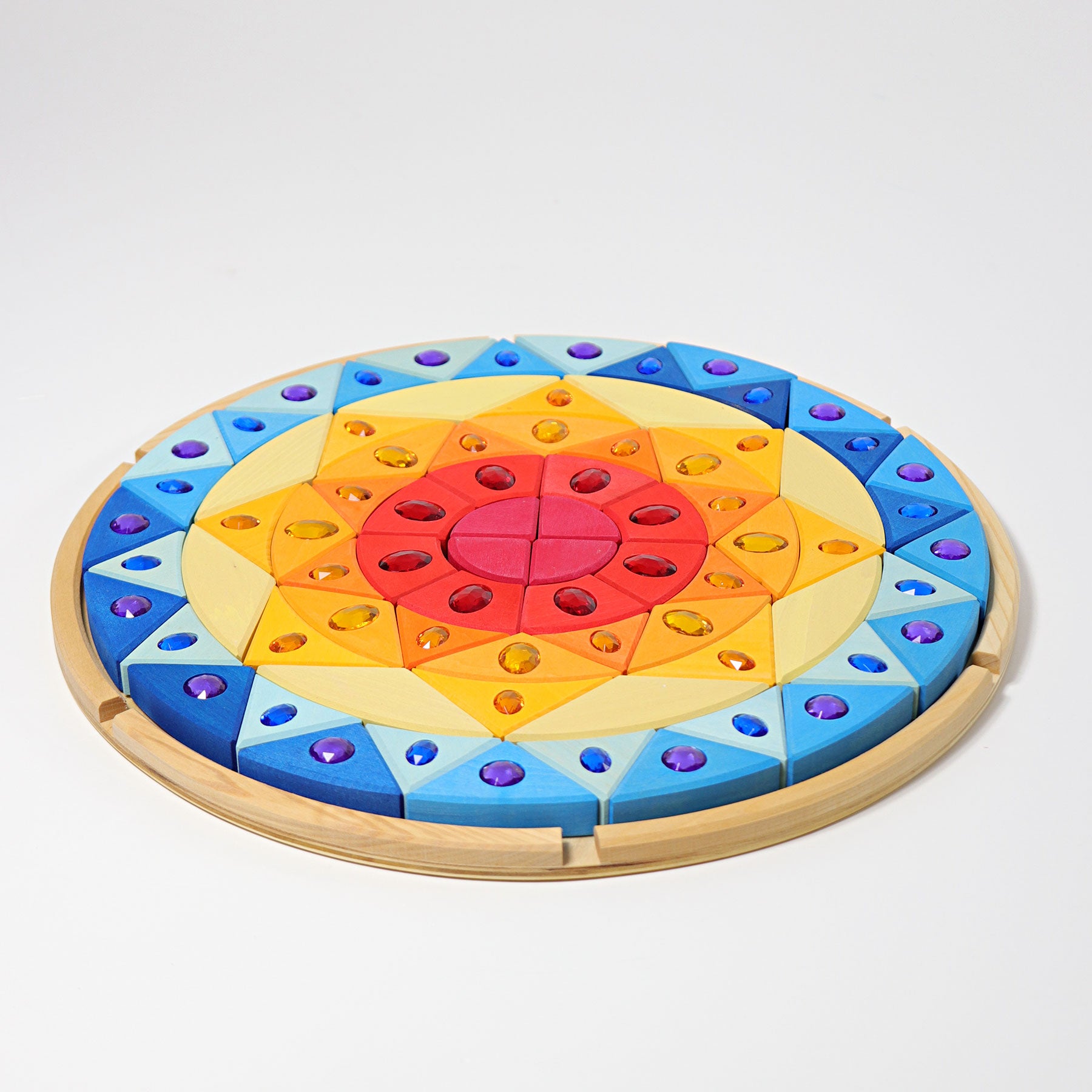 Grimm's Sparkling Mandala Sun - Large Wooden Rainbow Stacking Toy for Kids | Montessori Educational Toy for Creative Play & Home Decor
