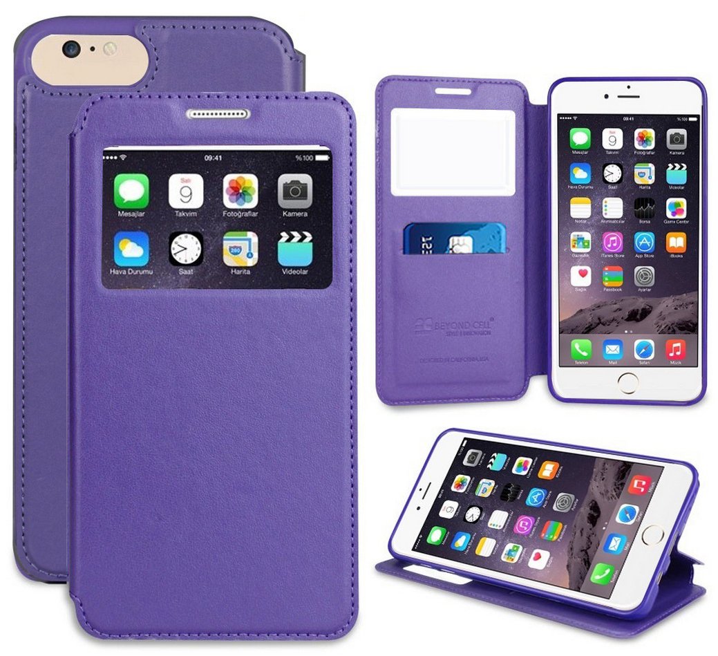 Purple iPhone SE 2022/2020 & iPhone 8/7 Wallet Case with Card Holder, Kickstand & Window View - Perfect for Everyday Use, Travel & Hands-Free Viewing