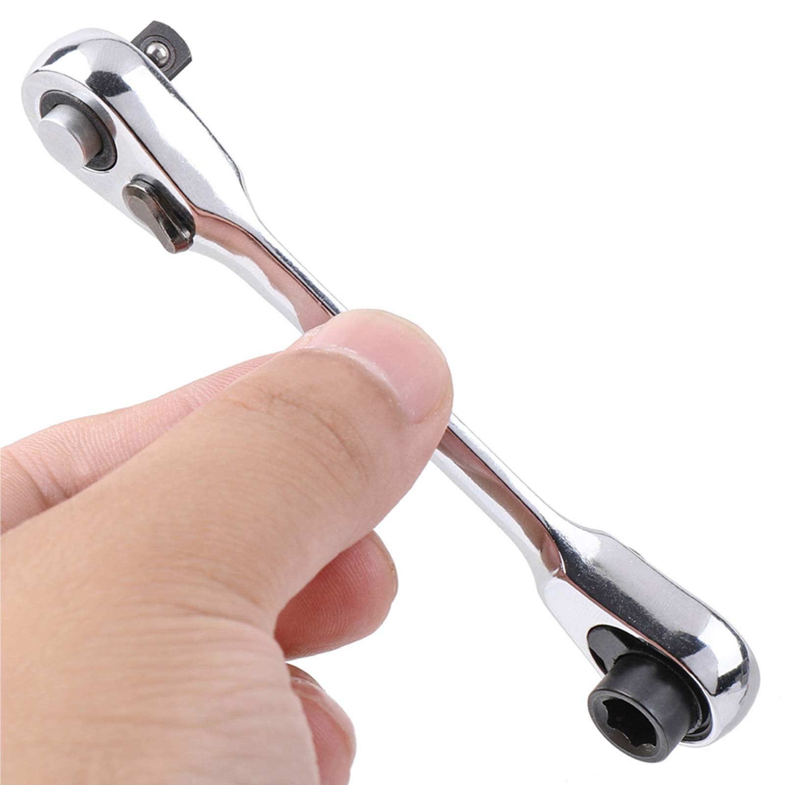 1/4 Inch Mini Double Headed Ratchet Wrench Set - 72 Tooth Drive, 5° Quick Release Rotator with Socket & Screwdriver Bits - Silver (Perfect for Tight Spaces, Automotive Repair & DIY Projects)