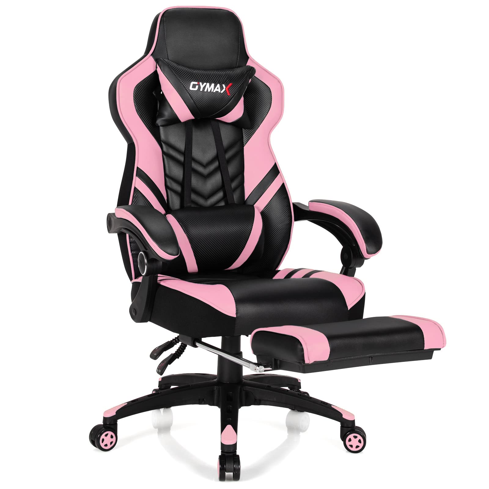 Ergonomic Pink Gaming Chair for Adults & Teens - High Back Reclining Computer Desk Chair with Lumbar Support, Retractable Footrest & Headrest - Perfect for Gaming, Office Work & Home Study