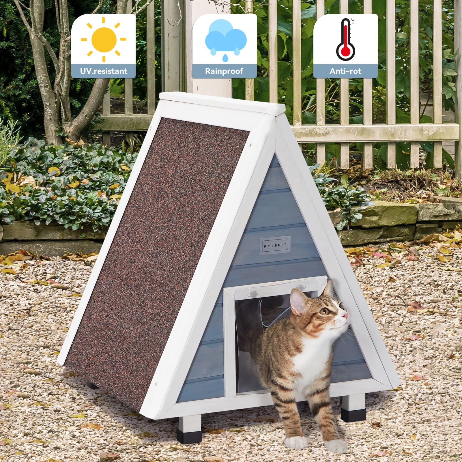 Weatherproof Petsfit Cat House for Indoor & Outdoor Cats - Insulated Feral Cat Shelter with Escape Door for Backyard, Garden & Patio Use