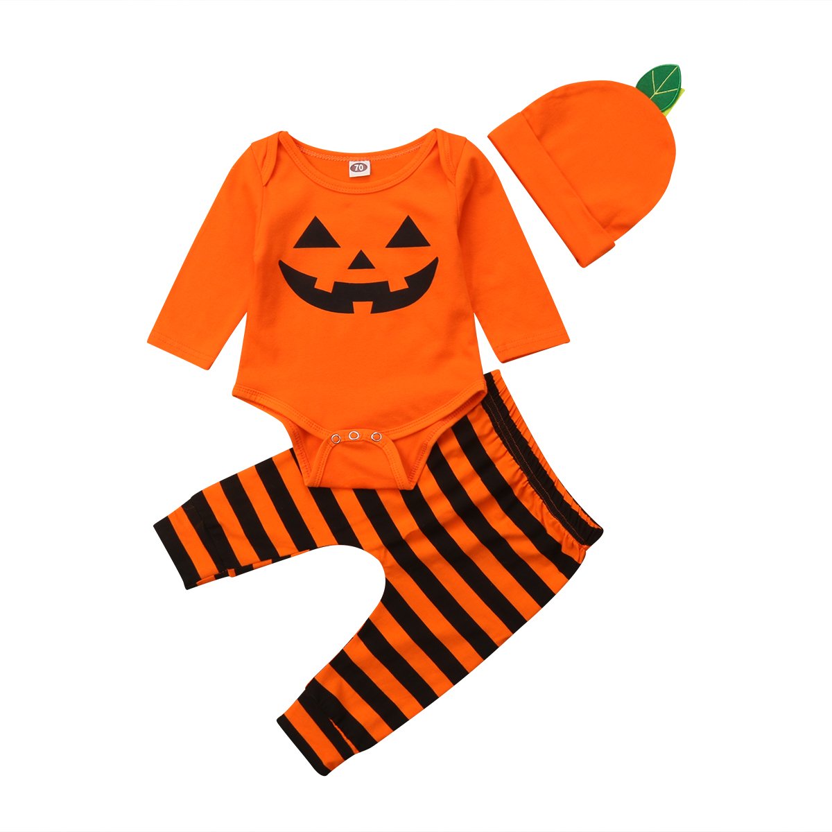Adorable Newborn Baby Halloween Costume - Pumpkin Long Sleeve Bodysuit & Striped Pants 3-Piece Set with Matching Hat | Perfect for Halloween Parties, Photo Shoots & Trick-or-Treating