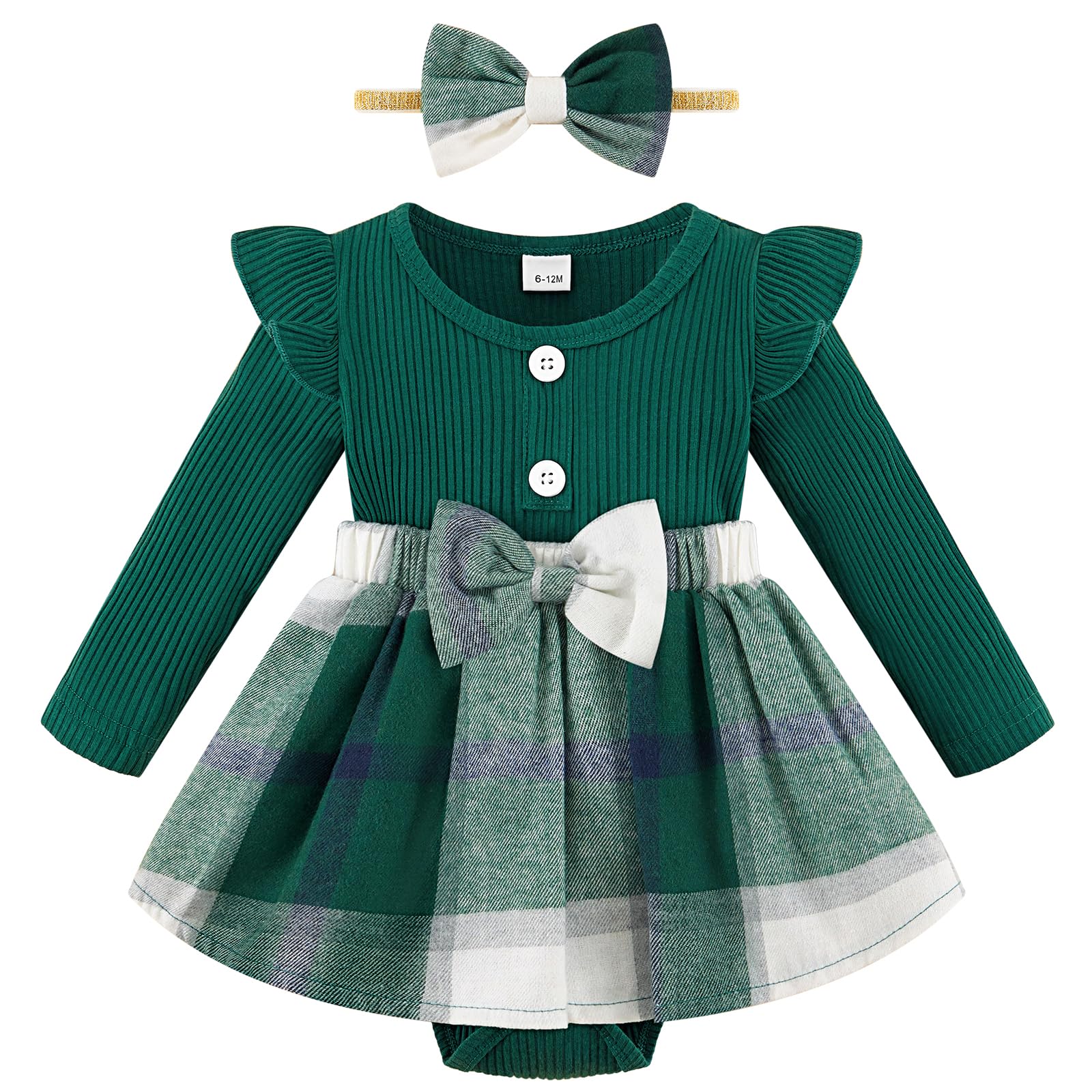 Adorable Baby Girl Fall Winter Outfits - Newborn Infant Ruffle Romper Dress with Headband 0-18 Months | Cute Baby Clothes for Holidays, Photoshoots & Special Occasions