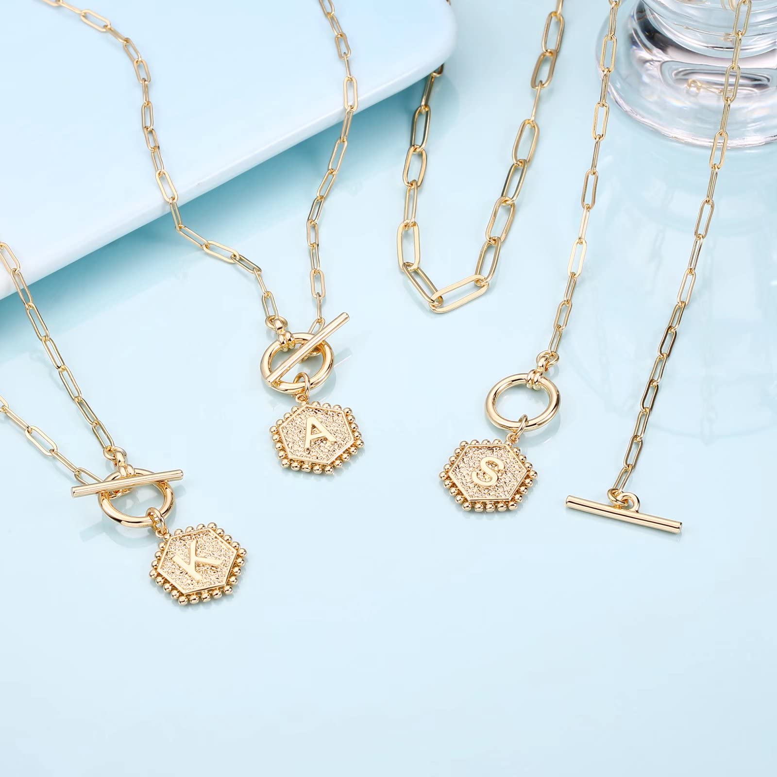 14K Gold Plated Layered Necklace for Women - Rose Gold & Silver Paperclip Chain with Toggle Clasp | Initial Necklace | Elegant Layered Jewelry for Everyday Wear, Date Nights & Special Occasions