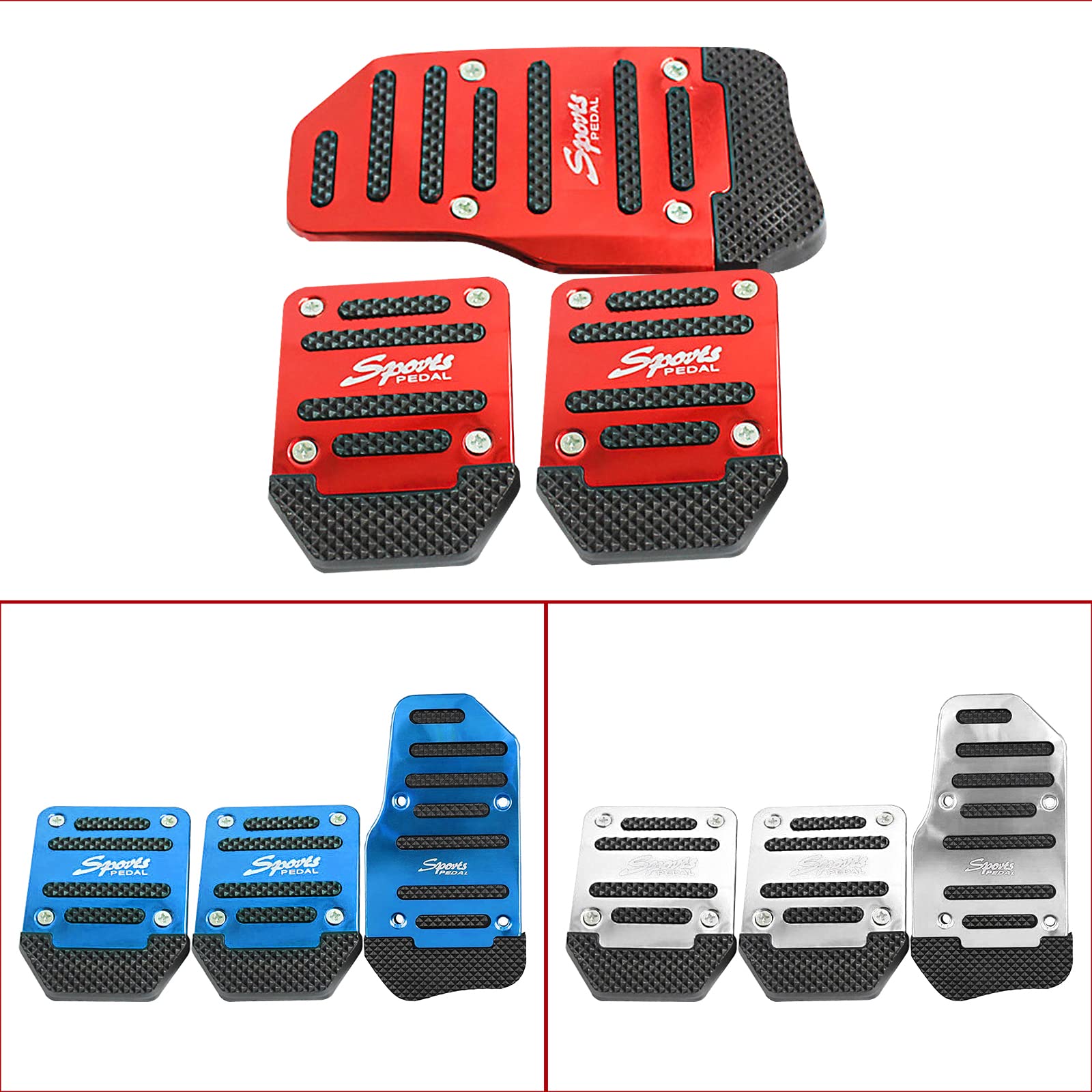 3 PCS Non-Slip Car Pedal Covers - Aluminum Manual Transmission Brake & Clutch Pedal Pads - Universal Fit for Cars, SUVs, ATVs (Red) - Enhances Driving Safety & Comfort for Sports Cars & Off-Road Vehicles