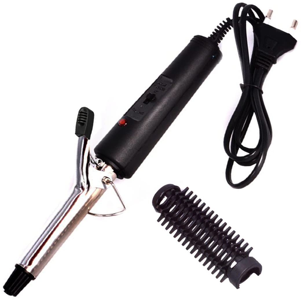 Ceramic Hair Curler for Women - Adjustable Temperature Styling Iron with Medium Black & Silver Plates - Perfect for Beach Waves, Salon-Quality Curls, and Everyday Hairstyling
