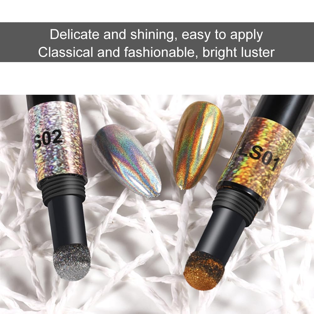 Raguso Purple Nail Art Powder Pen - 2PCS Mirror Glitter Nail Polish Pen for Manicure & Nail Design | Perfect for DIY Nails, Salon Use, and Professional Nail Art Application