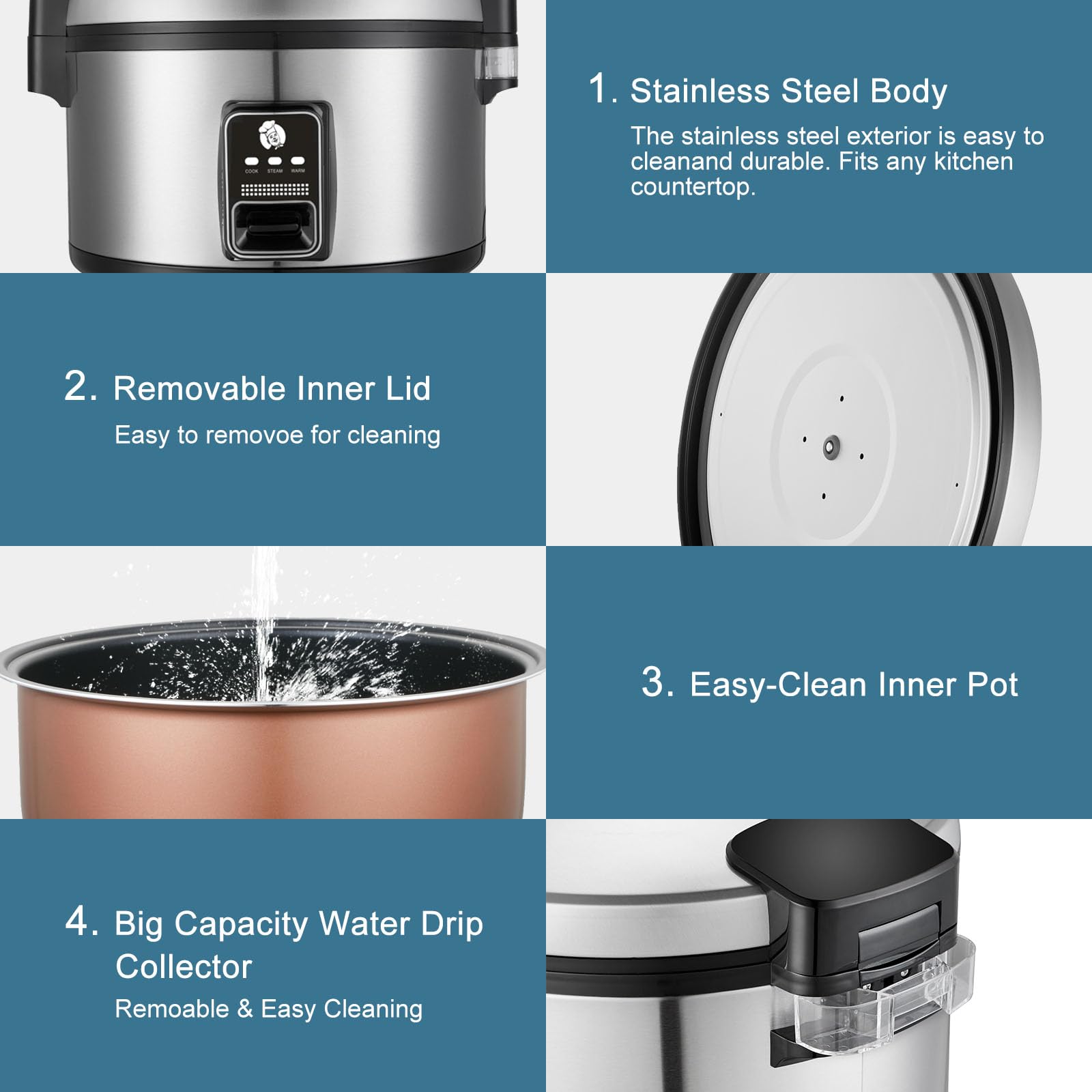 Large 15L Commercial Rice Cooker - 84 Cups Cooked | 32 Cups Uncooked - Electric Rice Cooker & Warmer with Automatic Keep-Warm Function - Stainless Steel with One-Touch Operation - Perfect for Restaurants, Catering, and Large Family Gatherings